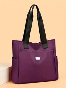 Women's Fashion Nylon Tote Bag - Durable, Multi-Pocket Design With Zipper Closure, Perfect For Shopping, Work, And Everyday Travel - Available In Dark Purple, Blue, Black - 彩色 - 查看 2