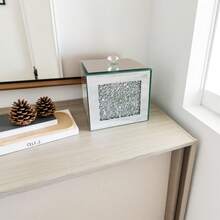 1pc Rhinestone Mirror Glass Desktop Storage Box - Covered Dust-Proof Jewelry Box | Hair Clip & Tie Organizer | Toothpick Box | Crystal Cleaning Wipe Box - Silver - View 5