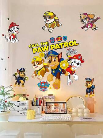  1 Piece Paw Patrol Theme Animation Wall Sticker, PVC Waterproof Sticker, Self-Adhesive Glass Door Bedroom Wall Sticker, Super Thick Card Sticker, Creative Decoration Wall, Suitable For Bedroom, Living Room, Study, Wedding, Restaurant, Study, Graduation Season, Birthday Party, Christmas, Mother's Day And Easter Party Wall Decor Room Decor Stickers Home Decor