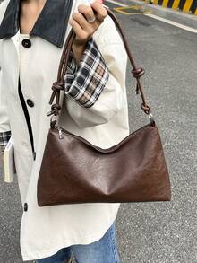 Túi đeo chéo hình lưỡi liềm tối giản, Túi đeo vai đa năng, Túi tote lớn có dây đeo có thể điều chỉnh, Thích hợp cho các bữa tiệc, đi chơi, kỳ nghỉ, mua sắm và sử dụng hàng ngày, Có thể đựng tiền xu, điện thoại, Lý tưởng cho nữ nhân viên văn phòng, sinh viên đại học và người đi làm, Túi đeo vai thanh lịch cho nữ - Cà phê - Xem 2