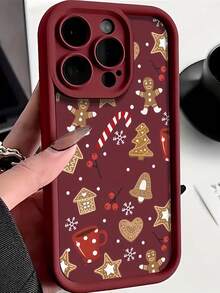 1 pezzo Custodia protettiva in TPU a copertura totale con motivo natalizio di fiocchi di neve e omini di pan di zenzero, compatibile con Apple 16, 15, 14, 13, 12, 11 Pro Max, Series