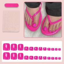 24 Pcs Almond Shape Fuchsia French Press-On Toe Nails - Handmade Y2K Sweet Aesthetic Skin-Brightening Solid Color Nail Supplies |   Unas Press On, Unas Postizas & Ready-To-Wear Fake Nails - YC-YY-432 - 查看 4