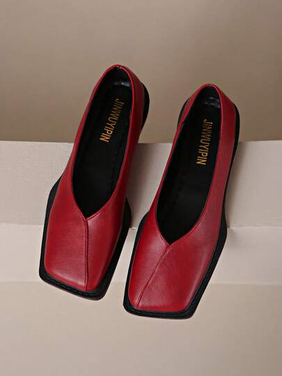 2025女款时尚珍珠漆皮复古方头玛丽珍平底鞋，百搭春秋乐福鞋，2025新款热销女士平底鞋