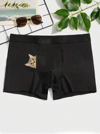 1 Piece Of Fun Cat - Printed Men's Boxer Briefs, Comfortable And Breathable Casual Shorts, Suitable For Daily Use And Sports, An Excellent Choice For Gifting.