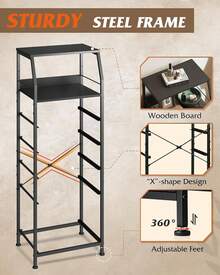 Tall Night Stand With 5 Fabric Drawers, Bedroom Nightstand With 5 Drawers & 2 Open Shelves, Fabric Dresser Organizer, Sturdy Steel Frame Bedside Table - màu đen - Xem 5