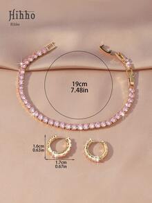Hihho 3pcs Cubic Zirconia Wedding Jewelry Set, Bridal Cubic Zirconia Tennis Bracelet, Women Jewelry Set