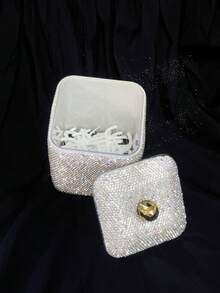 1个奢华水晶棉签盒，化妆棉收纳盒，梳妆台防尘化妆品整理盒，浴室收纳盒，婚礼生日派对节日礼物，手工水晶装饰品，音乐节 - 彩色 - 查看 7