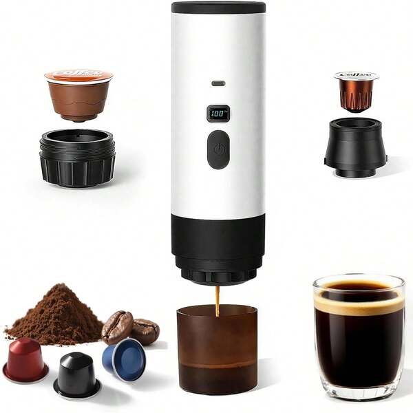 Portable 3-In-1 Coffee Machine, Suitable For Coffee Powder Capsules, Machine Italian Espresso Electric Small Wireless Heating Pump Pressure Coffee Machine Suitable For Travel, Cars, Offices, Camping,