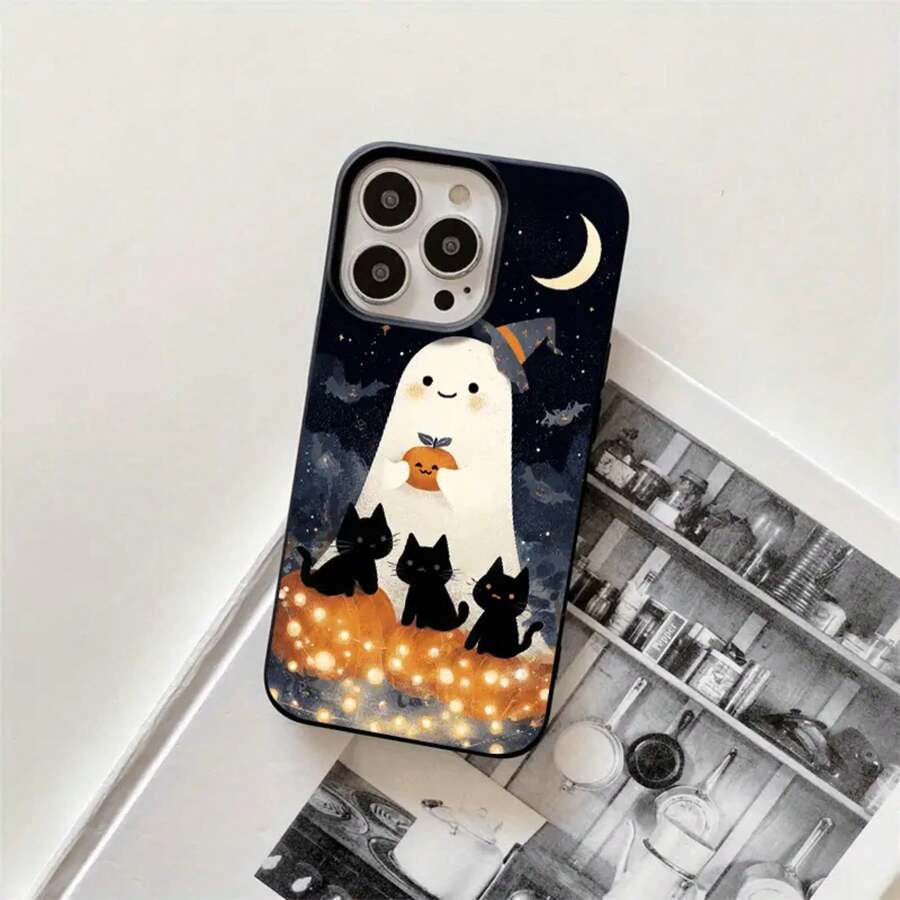 Fundas y carcasas protectoras con orificios grandes, diseño sonriente de Halloween. Compatibles con phone 16 Pro Max, 16, 15 Pro, 14, 14 Plus/14 Pro Max, 13, 13 Pro, 12 Pro y 11/11 Pro. Regalos para cumpleaños y festividades - Negro - Ver 1