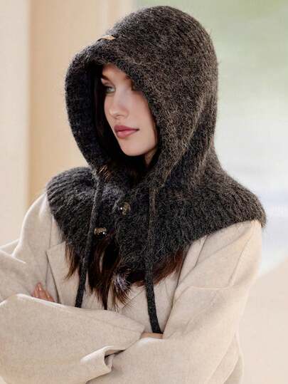 1pc Women Solid Color Fuzzy Balaclava Hat, Winter Warm Windproof Ear Protection Thicken Knit Cap, Cute, Casual, Elegant, Retro, Streetwear, Versatile, Fits Large Head, Suitable For Outdoor, Skiing, Cycling, Travel, Party, Daily Use