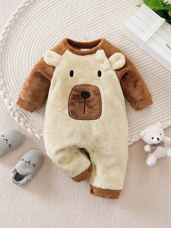 Yierying Baby Boy Cute Bear Ear Horn Design Thermal Lined Long Sleeve Jumpsuit, Autumn/Winter