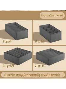 4 Stück 6/7/8/24 Fach Unterwäsche Aufbewahrungsbox, Schubladenartiger Mesh Faltbarer Aufbewahrungskasten, Haushalt Fach BH Socken Krawatte Organizer Box, Schrank Aufbewahrungsorganisation - Grau - Übersicht 9