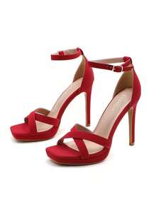 Women's Platform Heels  Heel Sandals Party Bridal Evening Shoes Francisca-2 - Đỏ - Xem 2
