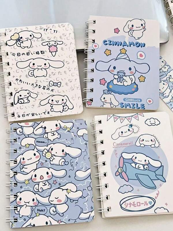Sanrio 4pcs Set, Spiral Notebook - Cute Cartoon Design, A7 Notebook, Thick Paper, Spiral Notebook, Daily Stationery, Random Color Selection,Mini Notebook, Size And Palm Size,Back-To-School Season Must!,(Everything Is In Kind.)