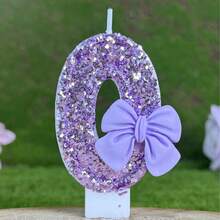 1 件闪亮紫色闪光蜡烛，配有奢华蝴蝶结装饰，生日派对婚礼装饰 - 淺紫領結 - 查看 5