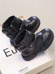 Children's Boots, 2025 Autumn New Outdoor Ankle Boots Mid-Calf Boots, Girls Metal Buckle Work Boots, Anti-Slip - Black - View 5
