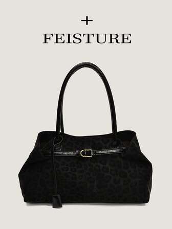 1pc Leopard Print Large Capacity Tote Bag, Fashion Strap Decor Shoulder Bag, Magnetic Closure, Suitable For Daily Outing, Dating, Commuting