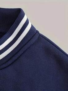 Men's Loose Fit Baseball Jacket, Casual Color Block Design, Suitable For Outdoor Sports, Versatile Outerwear, Medium Thickness, Suitable For Autumn Wear - Navy Blue - View 3