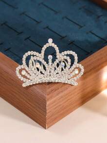 1pc Crown Hair Clip Headpiece For Children's Birthday Wang Guantong Hair Hoop Host Hair Clip Diamond Insert Comb Korean Style Girl Little Princess Baby Birthday Photo Crown Hair Clip Headpiece - Silver - View 8