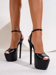 夏季夜店风格扣环派对露趾厚底坡跟凉鞋 - 黑色 - 查看 5