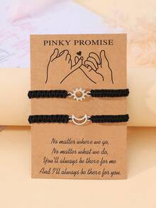 Goodwaro 2pcs Creative Metal Sun & Moon Handmade Couple Bracelets, Suitable For Girlfriends, Best Friends, Sisters, Daily Wear, Comes With Card Packaging - Black - View 28