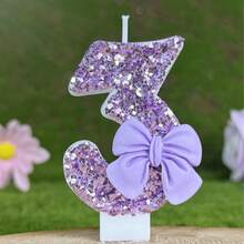 1 件闪亮紫色闪光蜡烛，配有奢华蝴蝶结装饰，生日派对婚礼装饰 - 淺紫領結 - 查看 15