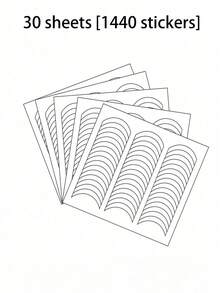 6 Sheets (288 Pieces) French Nail Art Sticker Strips With Wavy Circular Pattern And Nail Polish And Glitter Application Template For Creating French Manicures Without Spilling