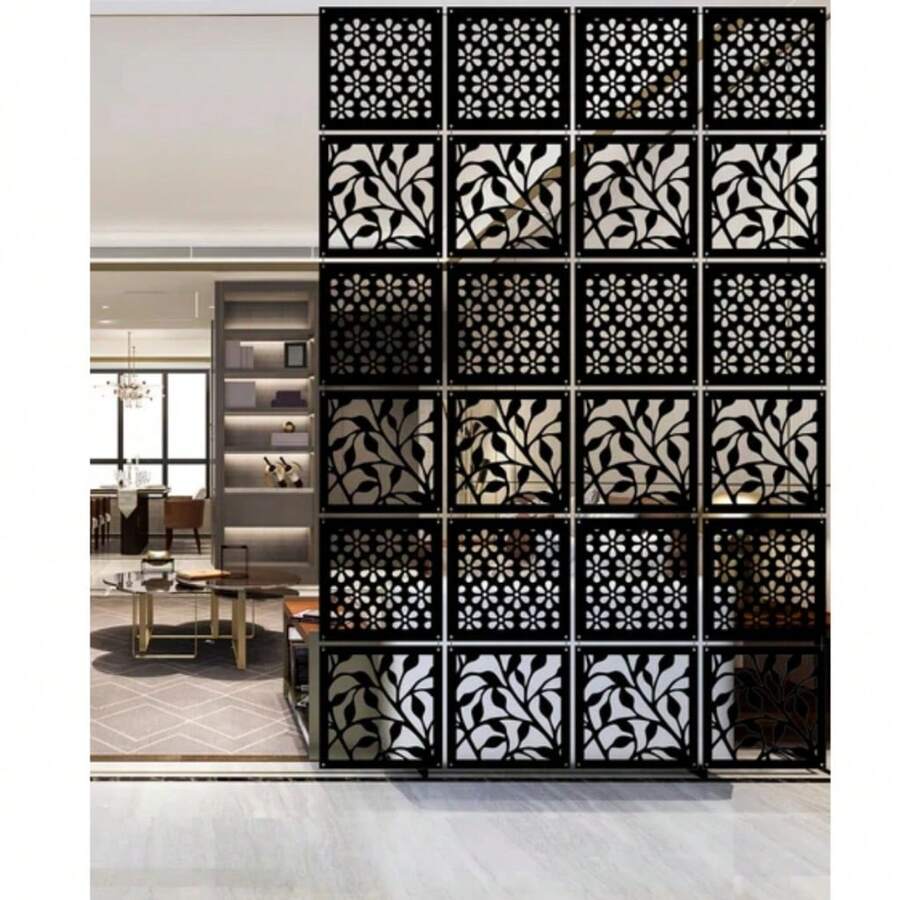 Kit Of 12 Decorative Hollow Cobogó Room Divider Panels In 3mm MDF Black 20cm X 20cm - 彩色 - 查看 1