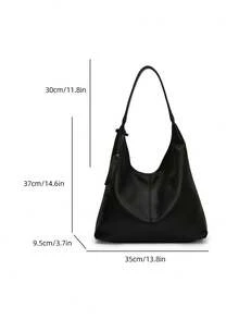 Dedoo 1pc Solid Color New PU Personalized Daily Commute Handbag, Simple Tote Bag, Shoulder Bag, Underarm Bag With Modular Envelope Pouch And Coin Purse - Black - View 9