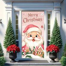 Charming Pink Santa Claus Door Frame - Multi Functional Indoor And Outdoor Holiday Banner, Made Of Polyester Material, No Power Required -35.4 X 70.9 Inches, Perfect Holiday Decoration, Christmas Decoration
