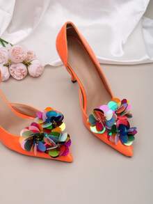 2pcs Detachable DIY Shoe Accessories, Faux Fish Scale Decor Colorful Magenta Silver Triangle Fashionable Elegant Luxurious High Heel Shoe Clips, Suitable For Women's High Heels, Sandals, Pumps In Apricot, Pink, Champagne, Black, White, Orange For Workplace, Business, Date, Party, Travel - Multicolor - View 6