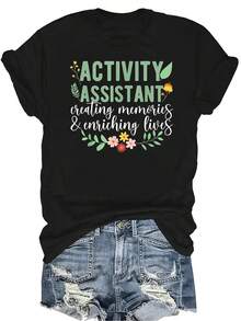 Camiseta de apreciación para asistente de actividades, unisex, de verano, casual, transpirable, de personalidad, cuello redondo, manga corta, ropa de calle, versátil, adecuada para adolescentes y adultos - Negro - Ver 1