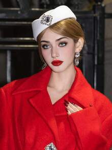 1 件女士复古羊毛毡帽，法式优雅简约百搭帽，适合派对、日常穿着、街头摄影、秋冬 - MM2618 - 查看 2