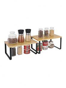 1个可堆叠橱柜收纳架，多功能木质桌面储物架，可扩展台面收纳架，厨房食品储藏架，橱柜上方浴室置物架，厨房台面及悬挂式收纳架，终极厨房收纳工具 - 节省空间的可扩展储物架，厨房收纳整理架，适用于厨房、卧室、餐厅和客厅 - 彩色 - 查看 9