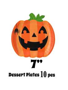 10/30 Stücke Halloween Kürbis Pappteller, süßes Grimassen-Gesicht, schwarze und orange Kürbisform, Einweg-Teller 7 Zoll 9 Zoll, Halloween Geschirr für Geburtstag, Feiertage, Party Dekoration und Zubehör