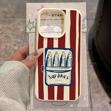 1个复古沙丁鱼罐头条纹图案TPU手机壳，兼容/兼容其他手机 - 白色 - 查看 2