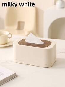 1pc Nordic Minimalist Style Large Capacity Tissue Box With Spring And Wooden Lid. Can Accommodate 99% Of Tissue Sizes, Suitable For Storing Facial Tissues, Wet Wipes And Daily Tissues. Also An Ideal Home Decor Choice For Bathroom, Bedroom, Living Room, Office, And As A Gift For Halloween, Thanksgiving, Christmas, National Day And Other Holidays. - Multicolor - View 9