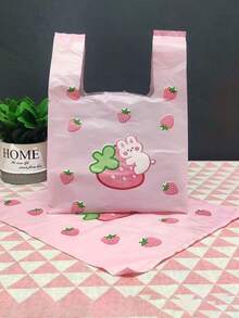 25/50/100 Pcs Strawberry Rabbit Pattern Gift Bags, Creative Tote Bags, Small Gift Packaging Bags DIY Gift Bags, Used For Holiday, Birthday, Wedding, Party Gift Packaging Bags.
