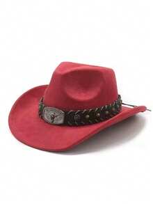 1pc Unisex New Faux Leather Cowboy Hat With Star Beaded Decor, High-Quality Suede Material Wide Brim Hat, Fashion Minimalist European & American Style Western Cowboy Hat, Suitable For Daily Wear, Western Themed Events, Birthday Parties, Music Festivals, Horseback Riding And More Occasions