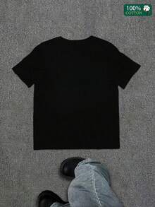 Men's Short-Sleeved T-Shirt With Letter Print Pattern And Drawstring Waist-Length Shorts Combination Set Sportswear Sportswear 2-Piece Combination Set - màu đen - Xem 5