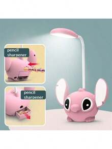 Disney Anime Night Light Lilo And Stitch Figure Merch Rechargeable Stitch Lamp With Pencil Sharpener Bedroom Decoration Bedside Table Lamp Cute Gift For Daughter Son Grandson Child Kids Birthday Christmas Present Night Light Bedroom Decor For Boys Girls Stitch Desk Lamp