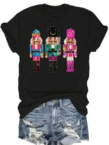 Camiseta de Cascanueces Unisex de verano, casual, transpirable, de personalidad, cuello redondo, manga corta, ropa de calle, versátil, adecuada para adolescentes y adultos - Negro - Ver 1