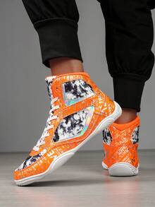 Scarpe da wrestling alla moda per donna, scarpe da boxe comode e antiscivolo per uomo, scarpe sportive da fitness per interni adatte per coppie - Arancione - Visualizzare 3