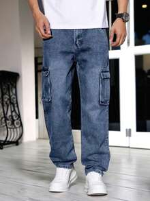 Boys Casual Pocket Minimalist Elastic Waist Jeans, Everyday Wear - Medium Wash - View 4