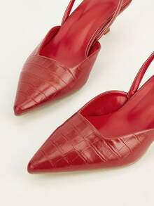 女士石纹猫跟鞋，优雅尖头高跟鞋，时尚踝带高跟鞋（随机裁剪） - 紅色 - 查看 5