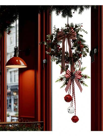 Christmas Tree Bell Decor Set - Natural Hemp Rope & Berry Accent Metal Hanging Bells For Holiday Home Party Home Decor Christmas Decorations Room Decor Winter