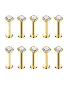 10 chiếc/lô 16g khuyên xỏ khuyên vành môi bằng thép không gỉ có ren trong khuyên môi Monroe có nhiều kích cỡ khác nhau khuyên tai xoắn ốc sụn móng tay dài 6mm 8mm 10mm - Vàng - Xem 3