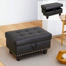 Modern Black Faux Leather Sofa Set[2 Options]2 Purchase Choices: Ottoman Only Or Complete 3-Piece Set With 2 Gift Pillows | Sleek PU Leather Sectional Couch, Contemporary L-Shaped Design With Storage, Elegant Housewarming Gift - 黑色 - 查看 4