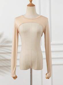 1 件女式纯色弹力氨纶高领插肩袖短上衣披肩领仿夹克上衣，长袖，百搭颜色，秋冬