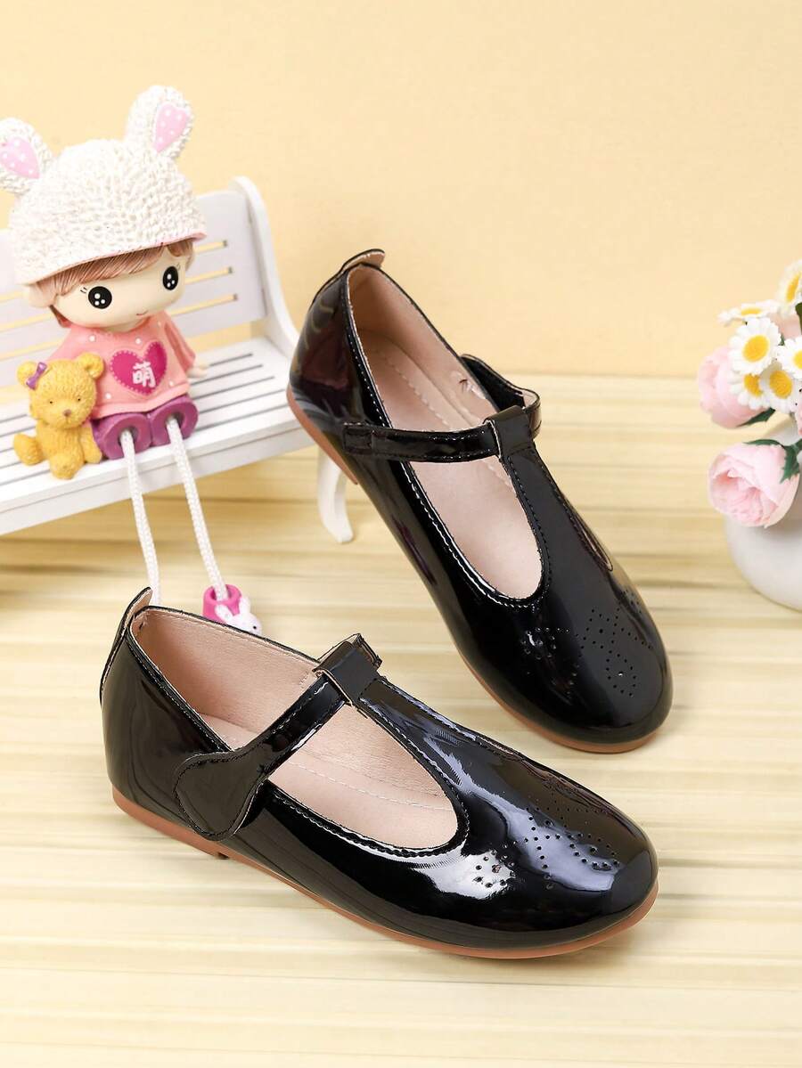 1 Pair Girls' Simple Flat Casual Shoes, Suitable For Autumn/Winter - Black - View 1